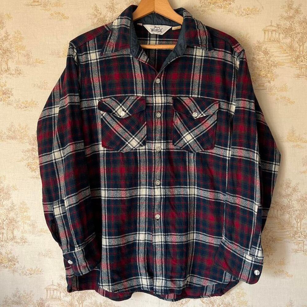 Vintage 80s Woolrich Wool Flannel | Shadow Plaid Shacket | Grunge | XL
